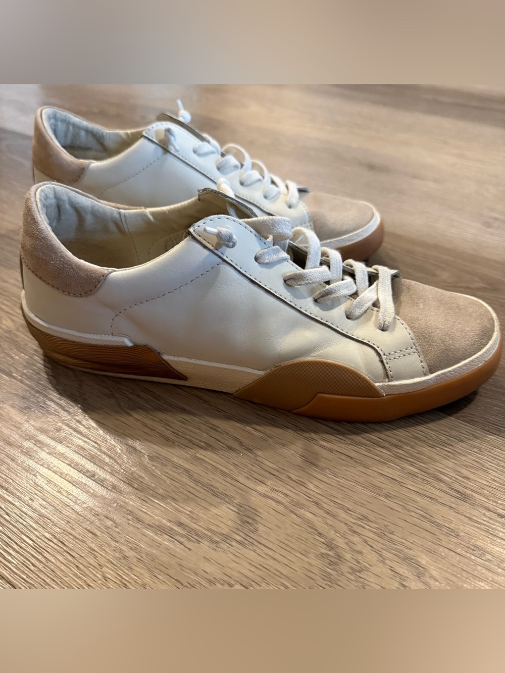 Dolce Vita White and Tan Suede-Accent Sneakers
